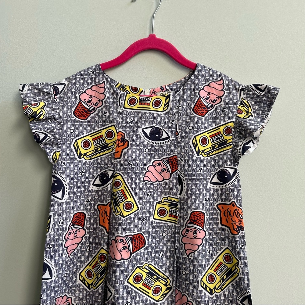 Kenzo Multicolor Girls’ Graphic Short Sleeve Dress, Size 8A - Picture 2 of 11